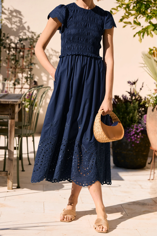 Navy Blue Hollow Long Skirt
