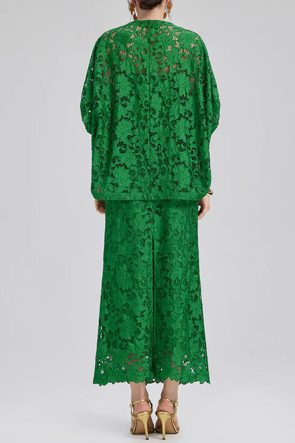 Dark Green Openwork Pattern Suit