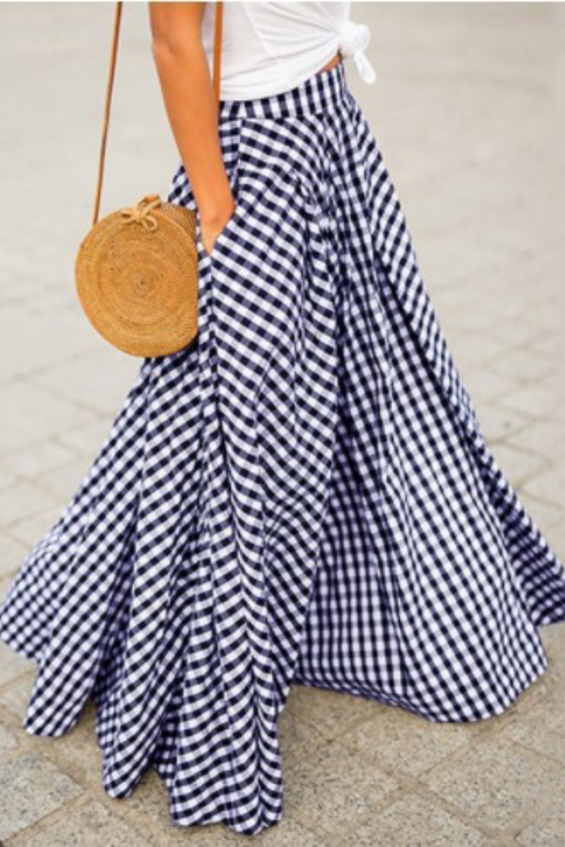 Elegant Black and White Checkered Maxi Skirt