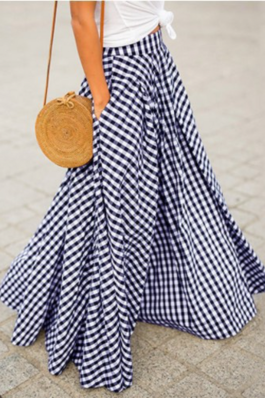 Elegant Black and White Checkered Maxi Skirt