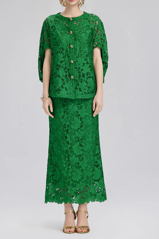 Dark Green Openwork Pattern Suit