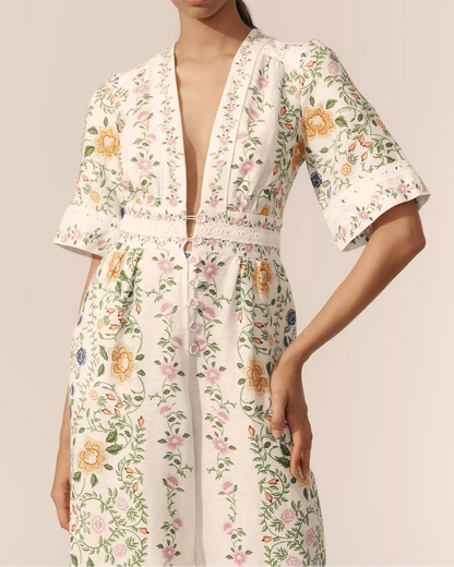 Floral Short-Sleeve Wide-Leg Jumpsuit