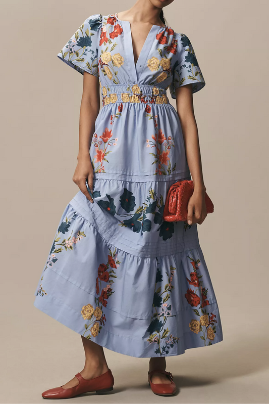 Blue Elegant Printed Dress
