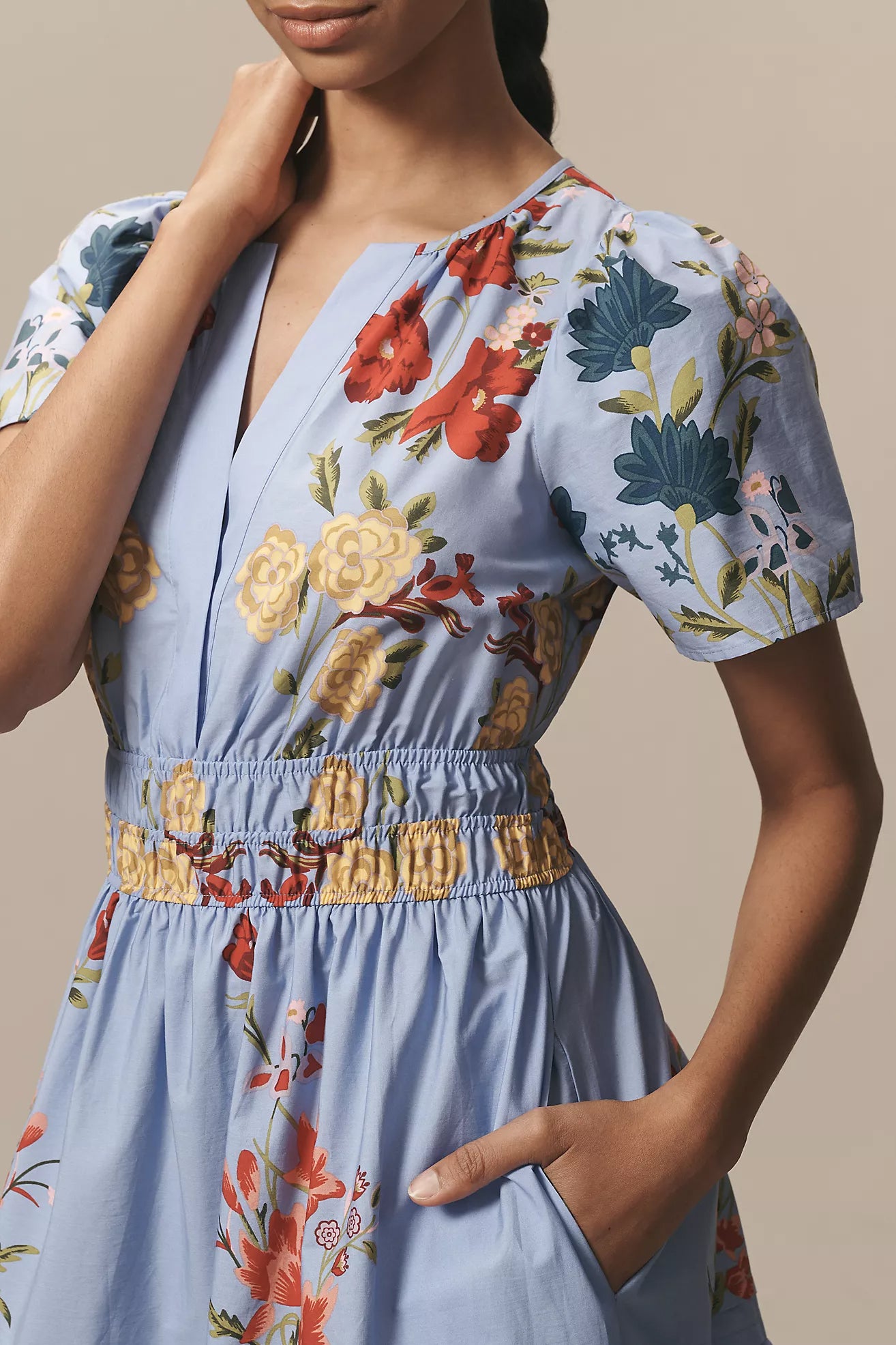 Blue Elegant Printed Dress
