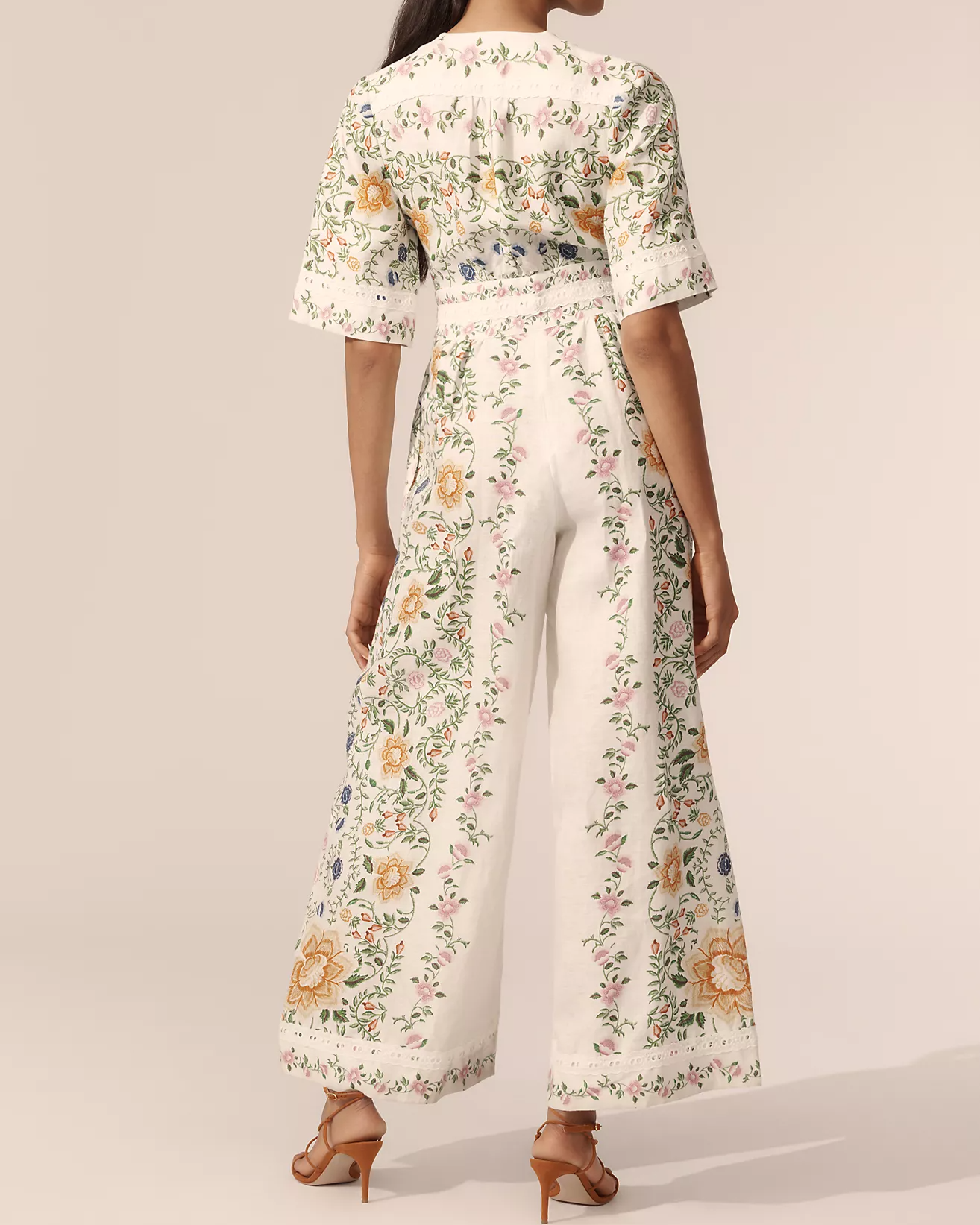Floral Short-Sleeve Wide-Leg Jumpsuit
