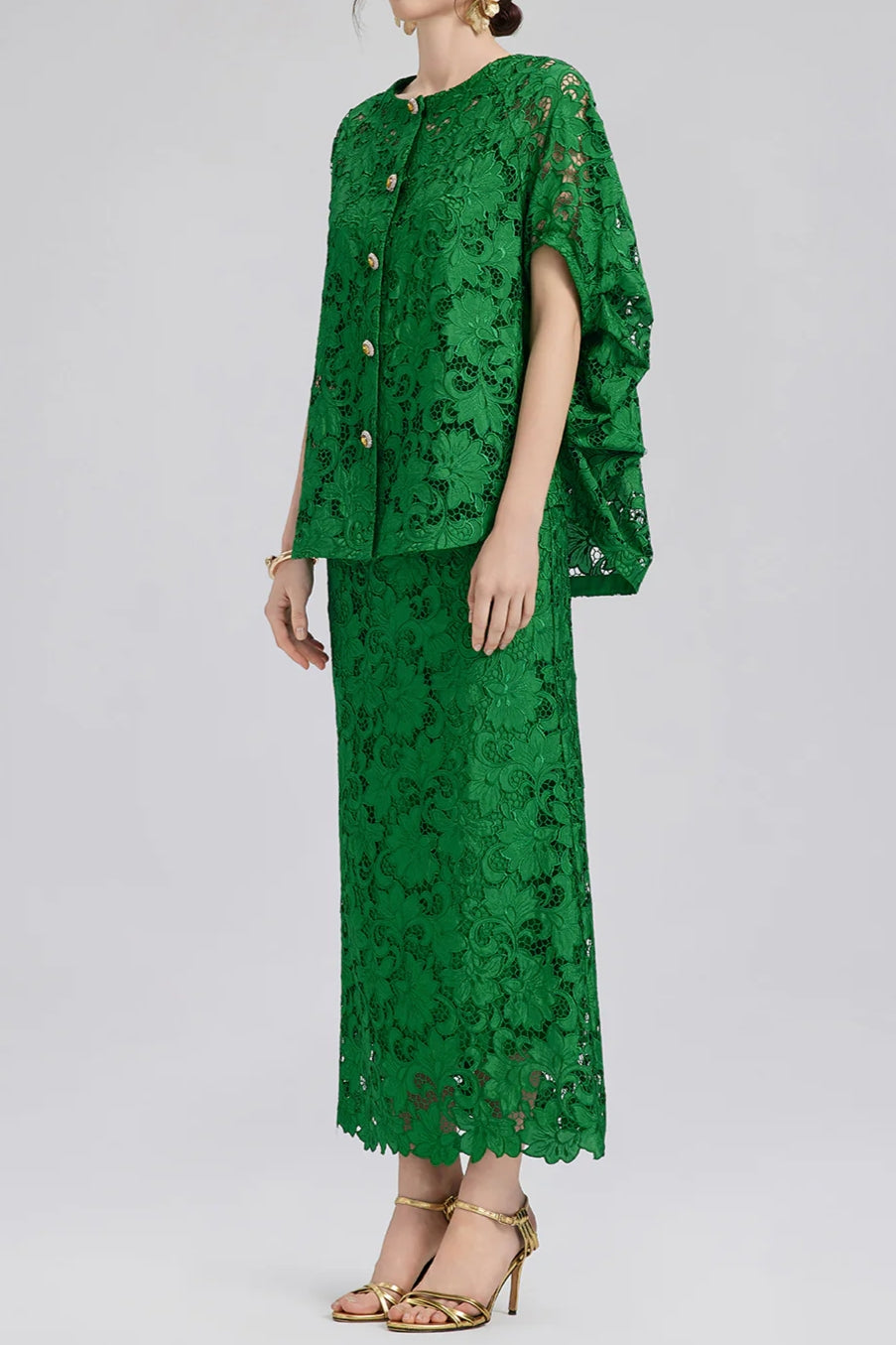 Dark Green Openwork Pattern Suit