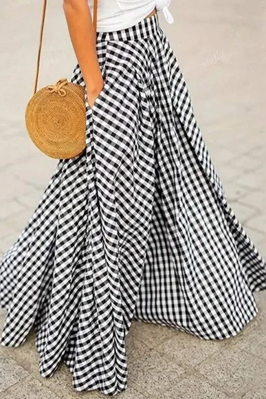 Elegant Black and White Checkered Maxi Skirt
