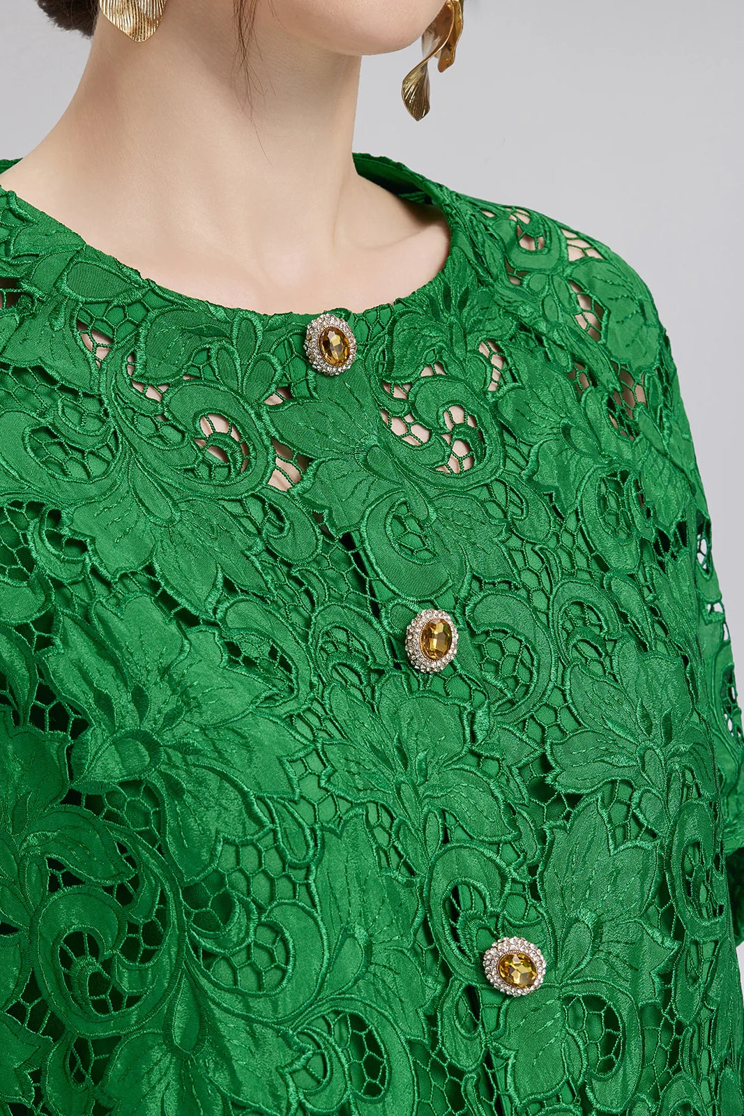 Dark Green Openwork Pattern Suit