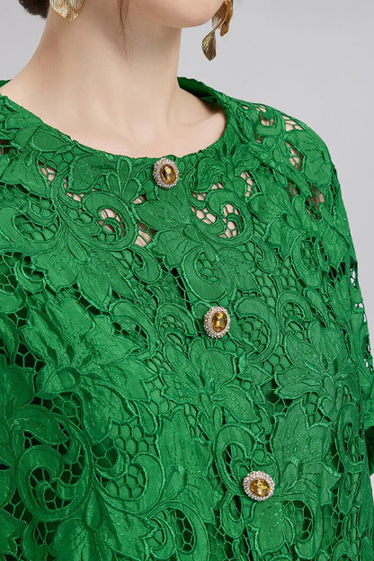Dark Green Openwork Pattern Suit