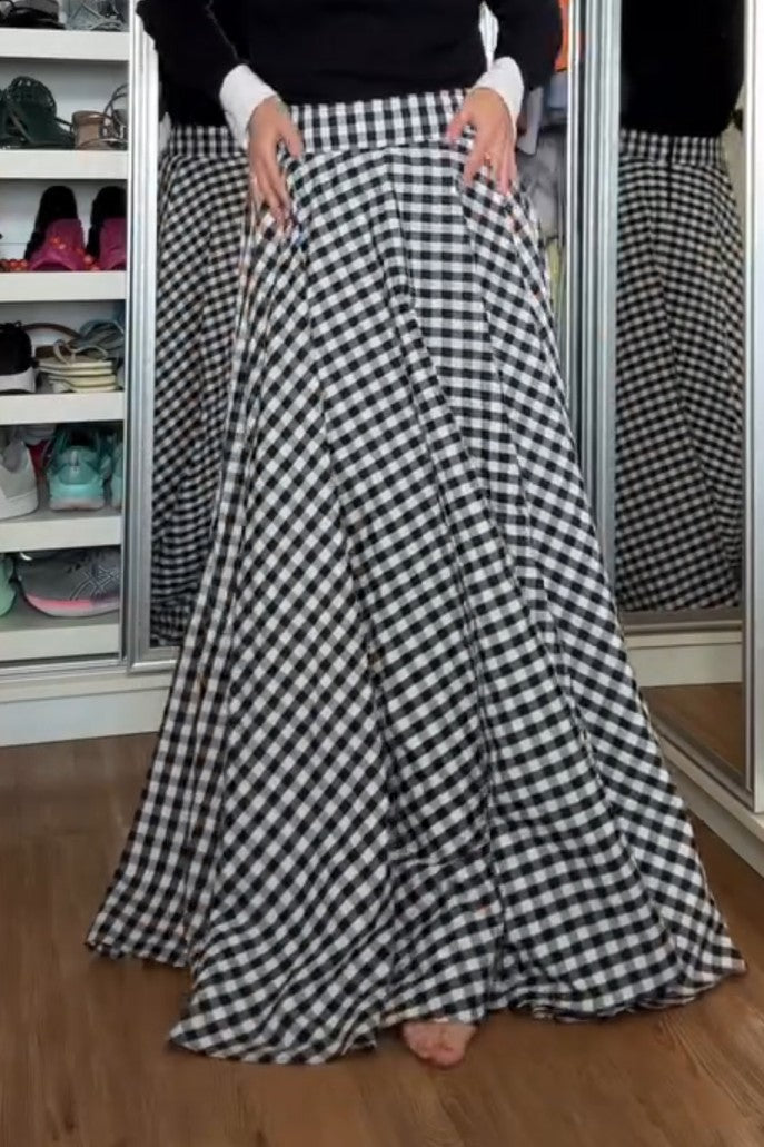 Elegant Black and White Checkered Maxi Skirt
