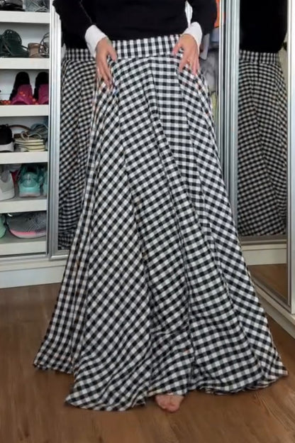 Elegant Black and White Checkered Maxi Skirt