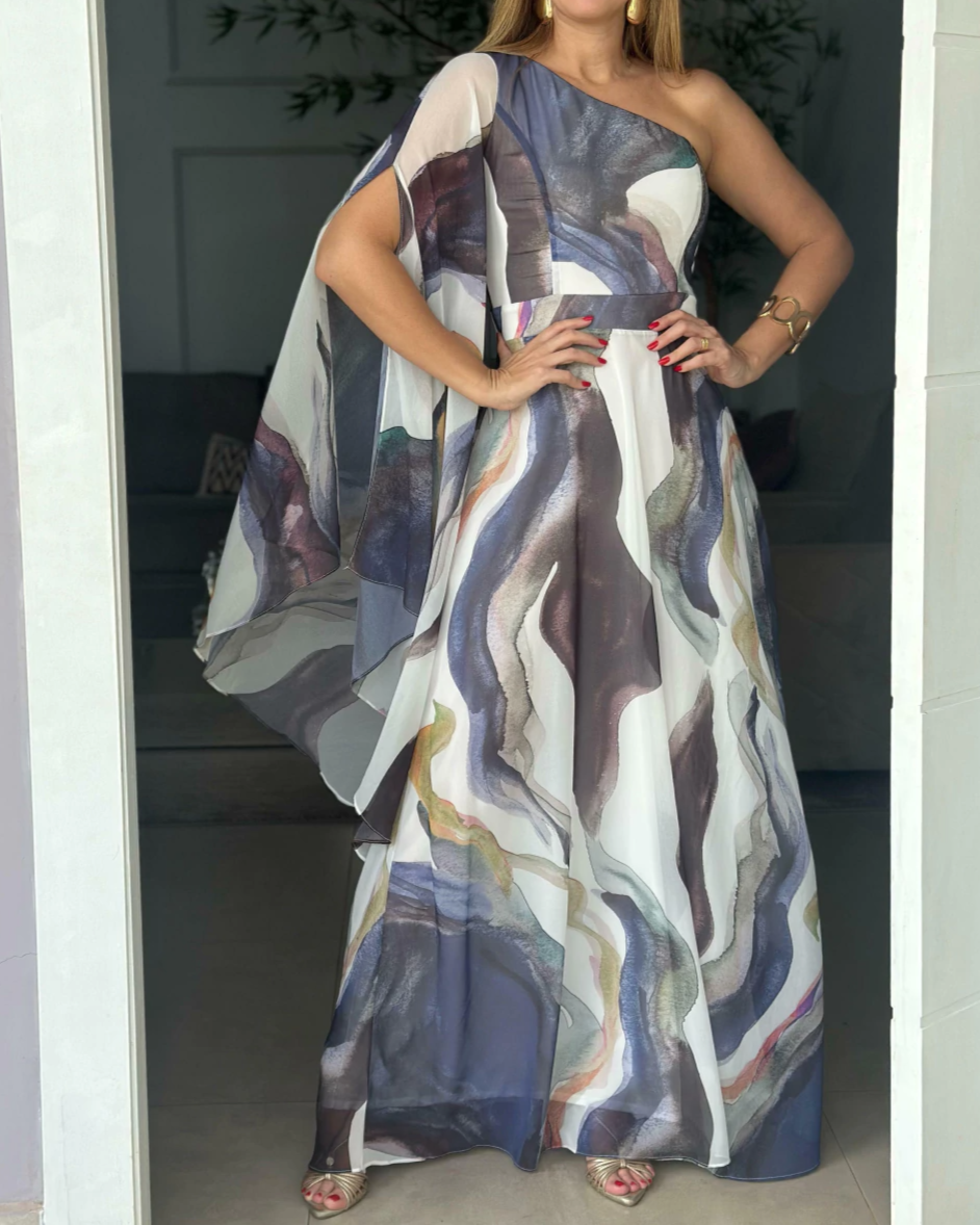 One-sleeve,  Gradient Maxi Dress