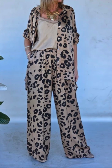 Long Sleeve Trousers Leopard Print Suit