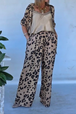 Long Sleeve Trousers Leopard Print Suit