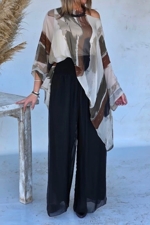 Chiffon Slant Shoulder Pullover
