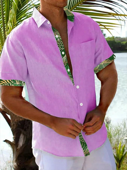 Men's Tropical Floral Print Resort Casual Shirt (With Pockets)