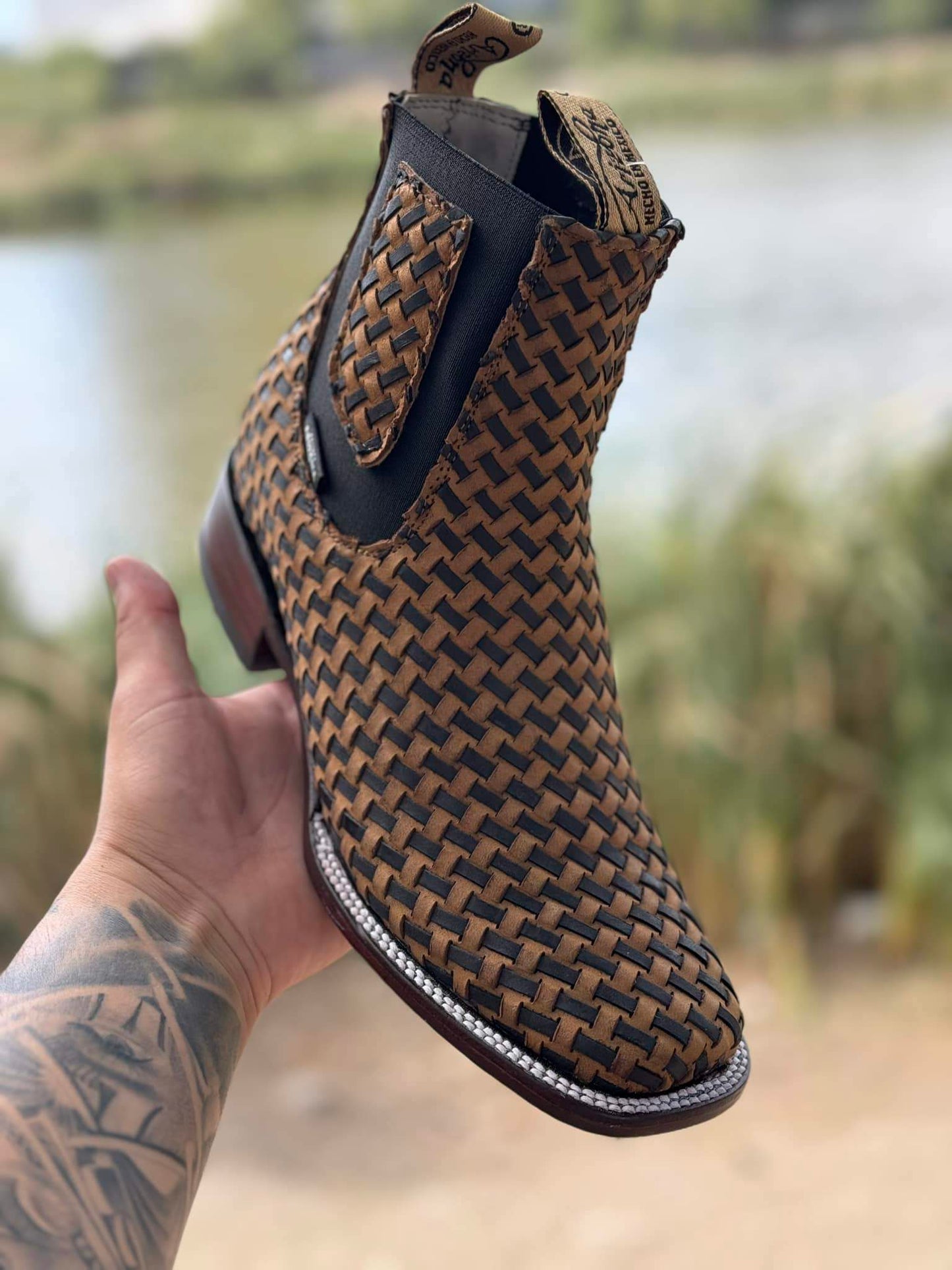 Men's woven leather boots