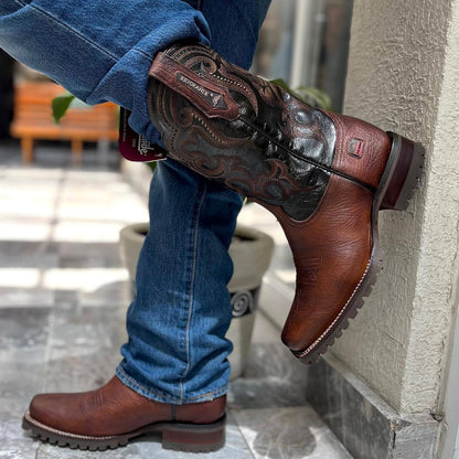 Men's Vintage Engraved Leather Cowboy Boots