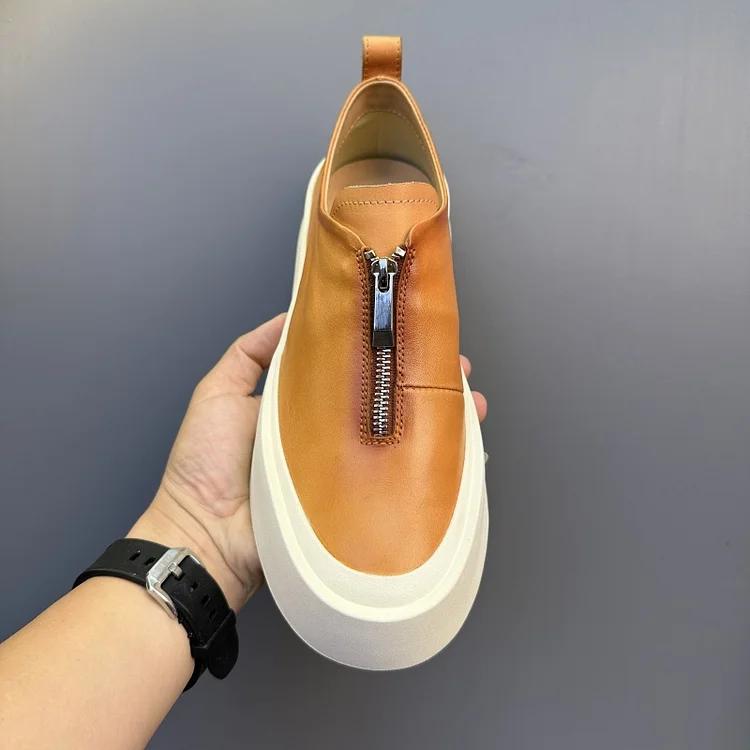 Handmade Retro Zipper Loafers