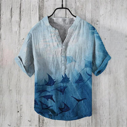 Manta Rays Art Print Linen Blend Casual Shirt