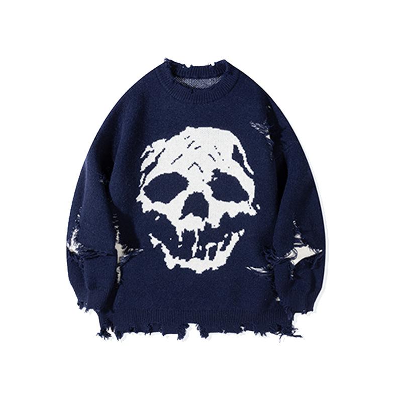 Men's trendy skull ripped knitted sweater