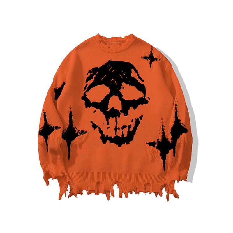 Men's trendy skull ripped knitted sweater