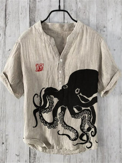 Octopus Japanese Lino Art Linen Blend Shirt