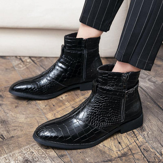 Crocodile-Print Ankle Boots