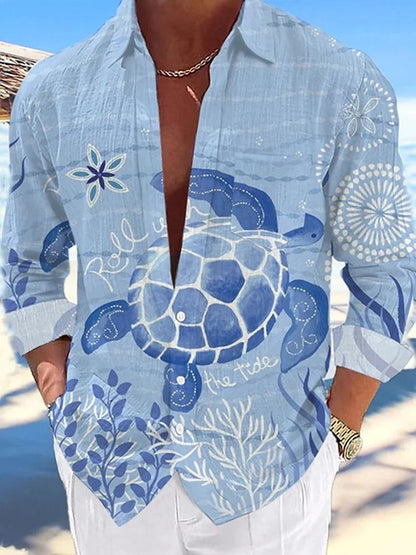 Men's Casual Turtle Print Long Sleeve Shirt