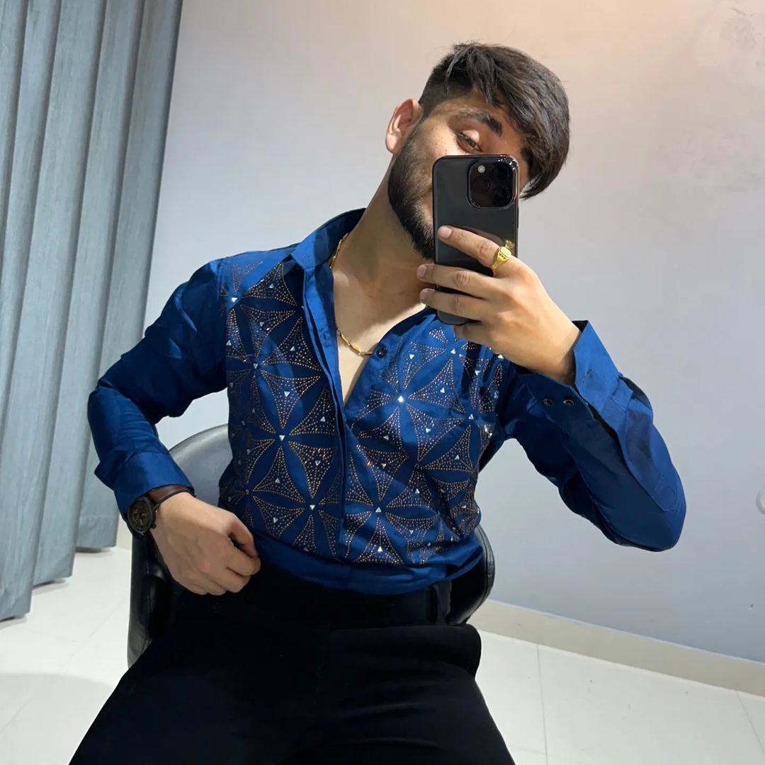 Men's rhinestone flower shirt