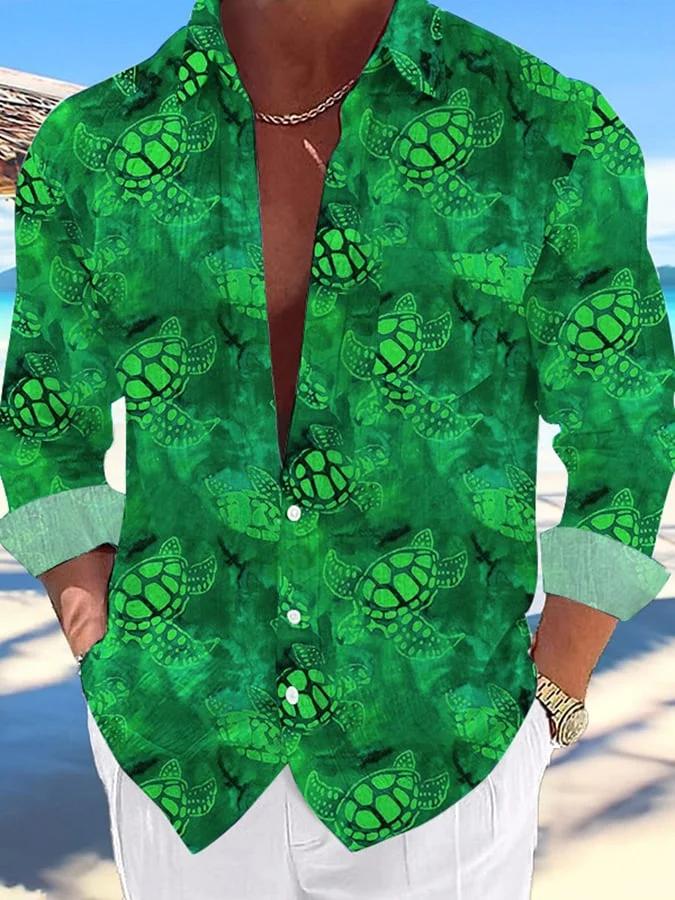 Men's Casual Hawaiian Turtle Print Lapel Shirt