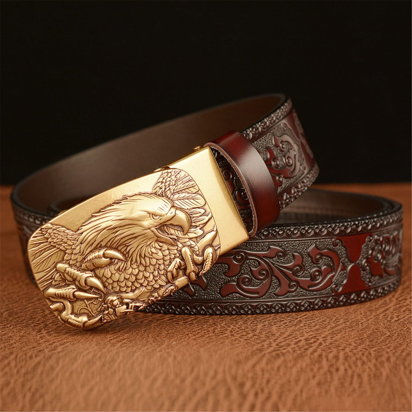 Eagle Automatic Buckle Men's Belt Real Leather Personality Carved Belt