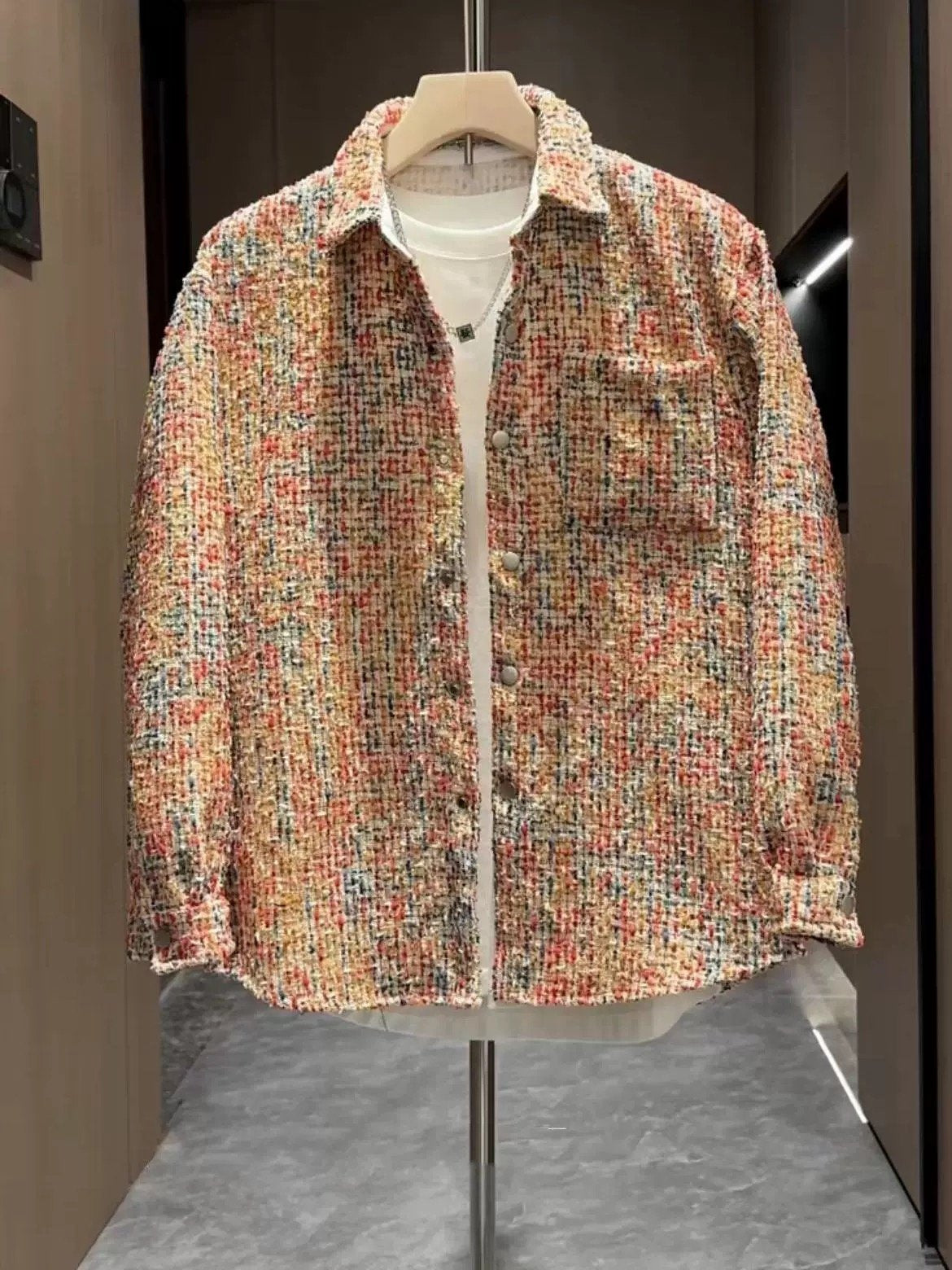 Men's Colorful Woven Lapel Coat