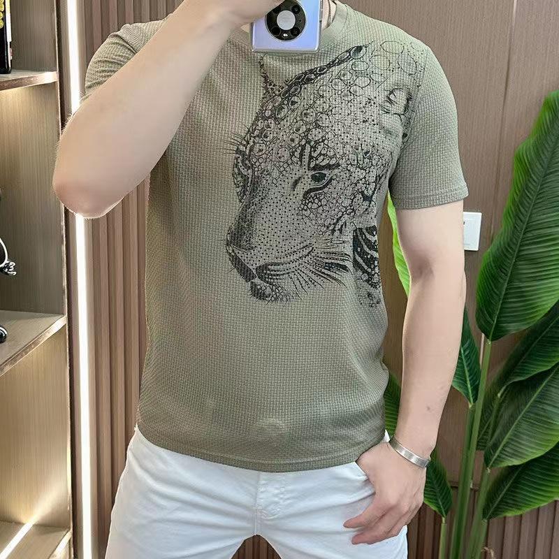 Men's Summer Rhinestone Leopard T-shirt