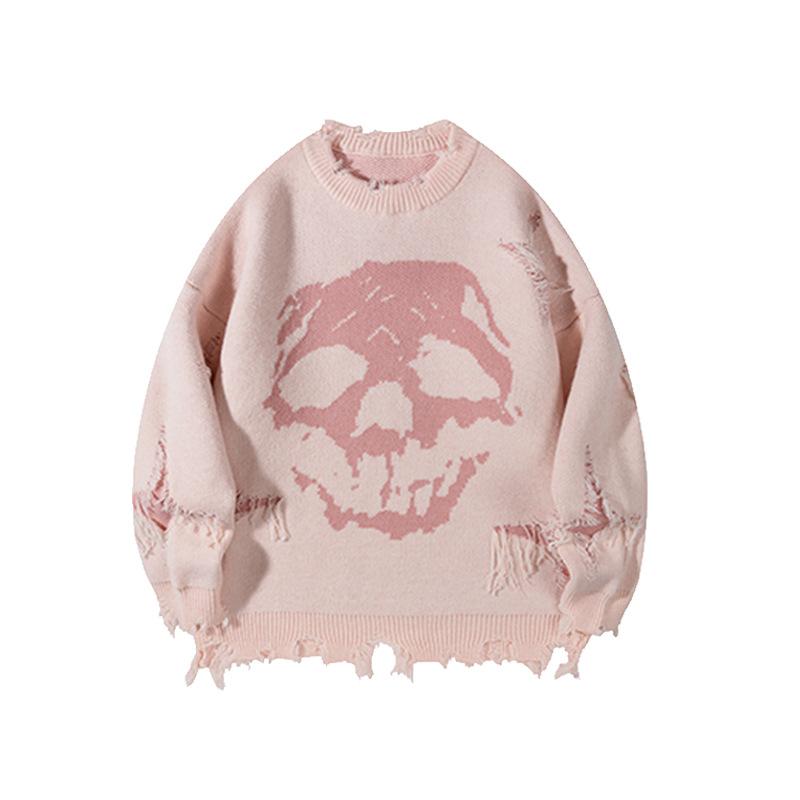 Men's trendy skull ripped knitted sweater