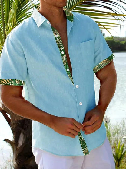 Men's Tropical Floral Print Resort Casual Shirt (With Pockets)