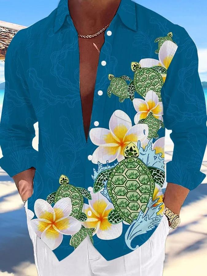 Men's Hawaii Turtles Print Fashion Vacation And Casual Shirt (With Pockets)