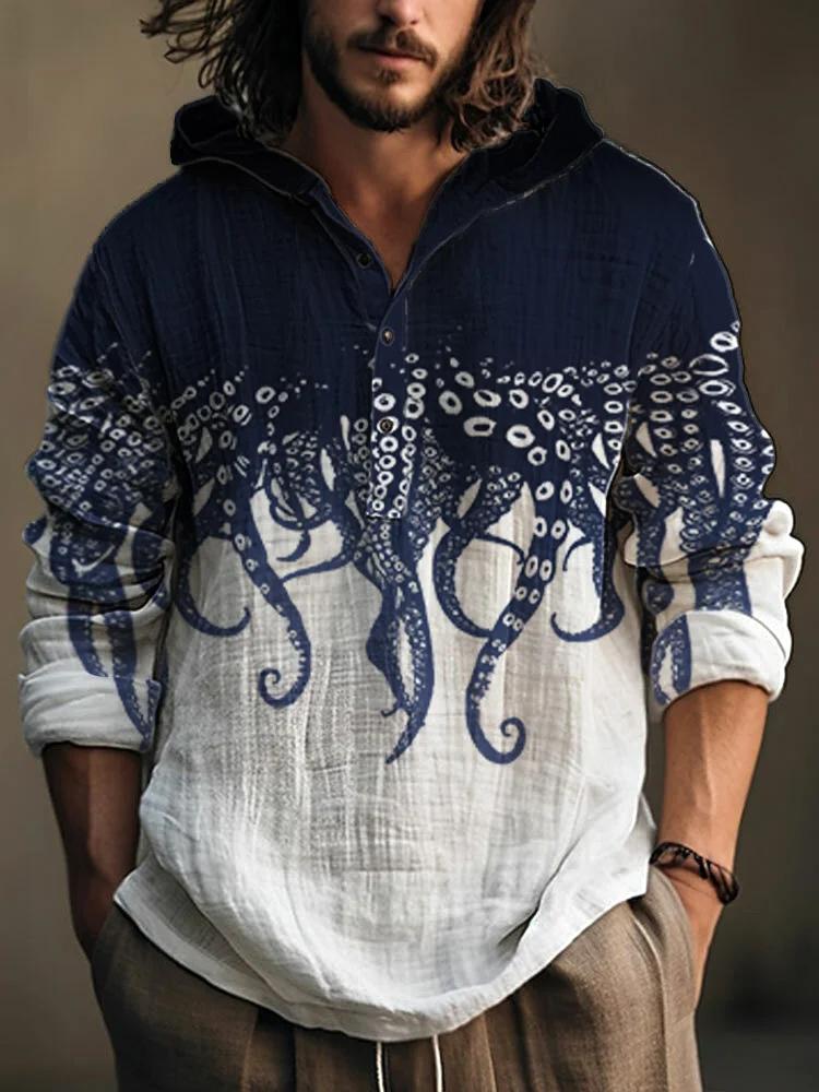 Ocean Octopus Japanese Art Linen Blend Hoodie