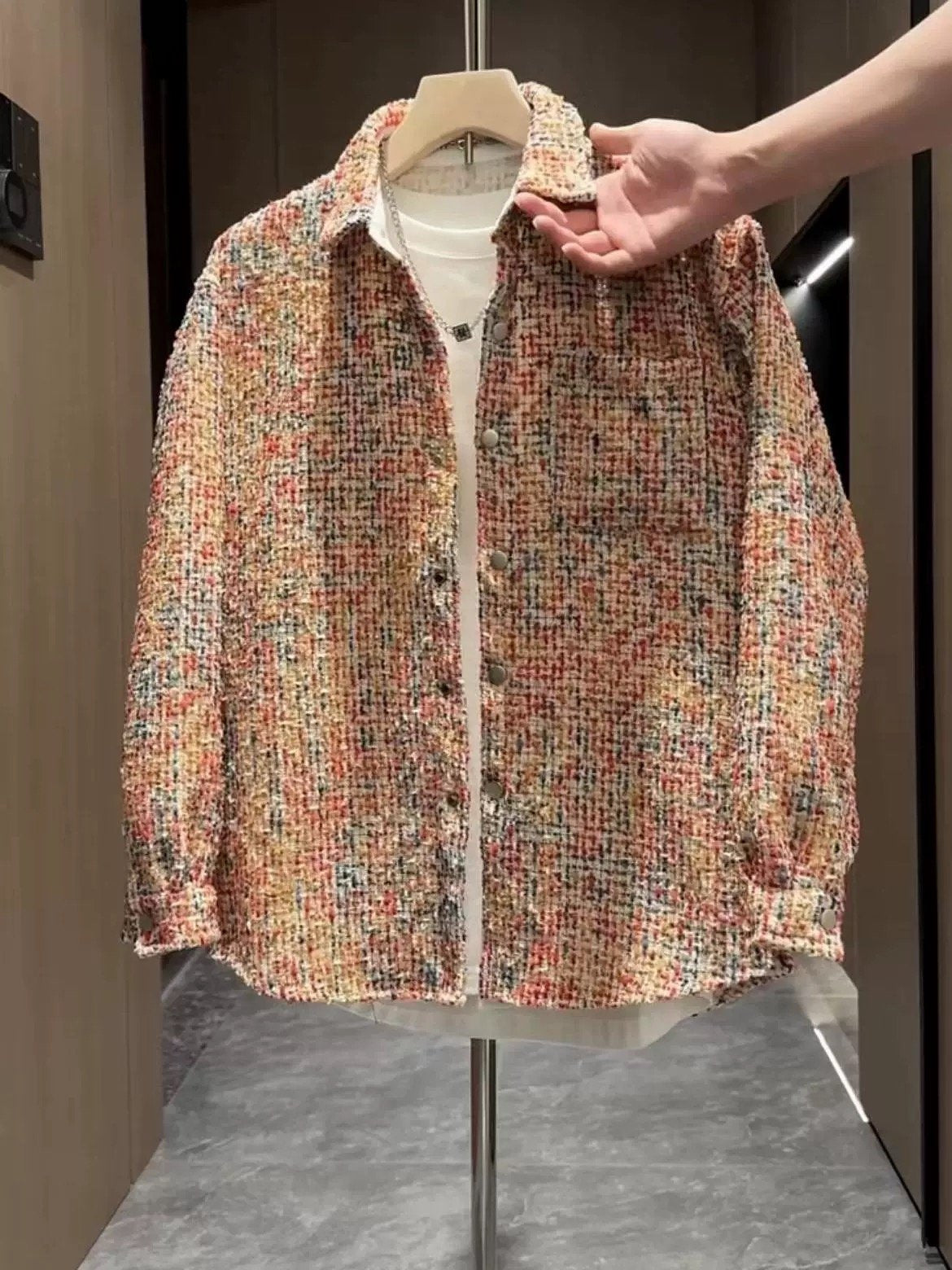 Men's Colorful Woven Lapel Coat