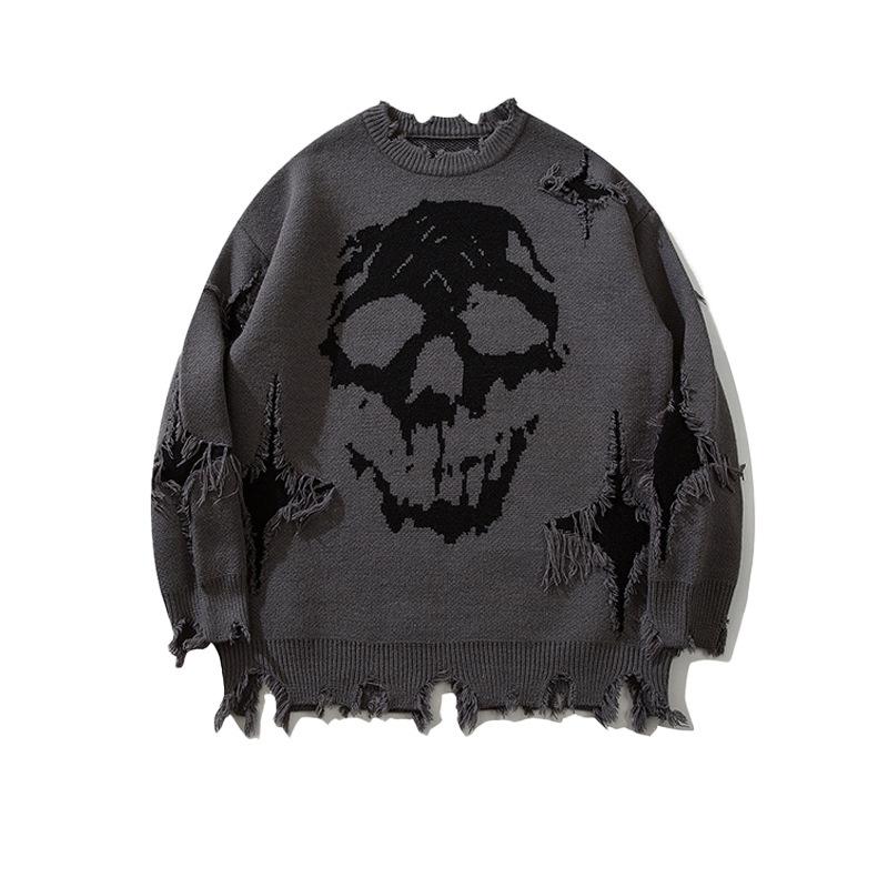 Men's trendy skull ripped knitted sweater