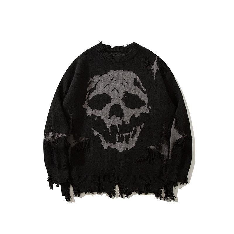 Men's trendy skull ripped knitted sweater