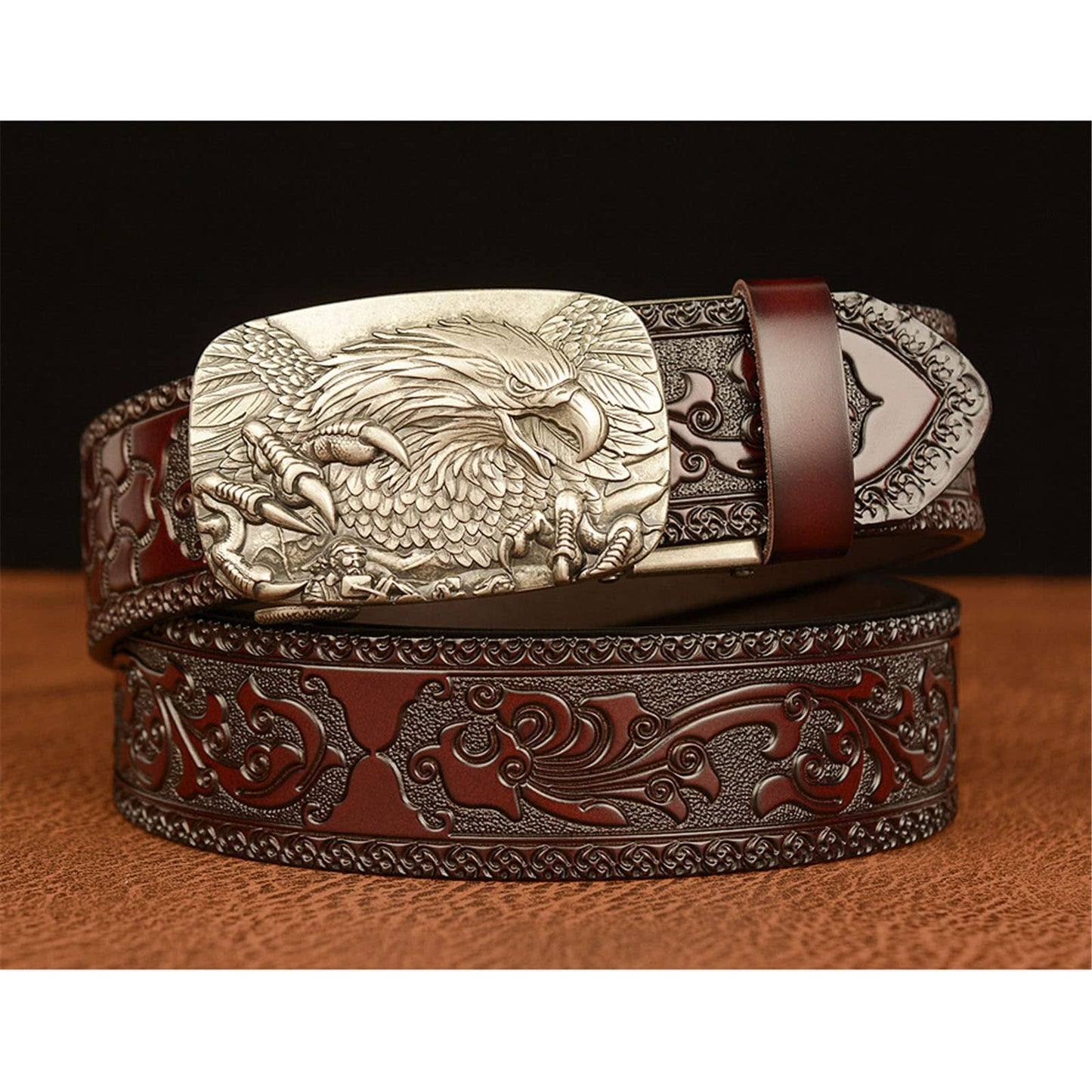 Eagle Automatic Buckle Men's Belt Real Leather Personality Carved Belt