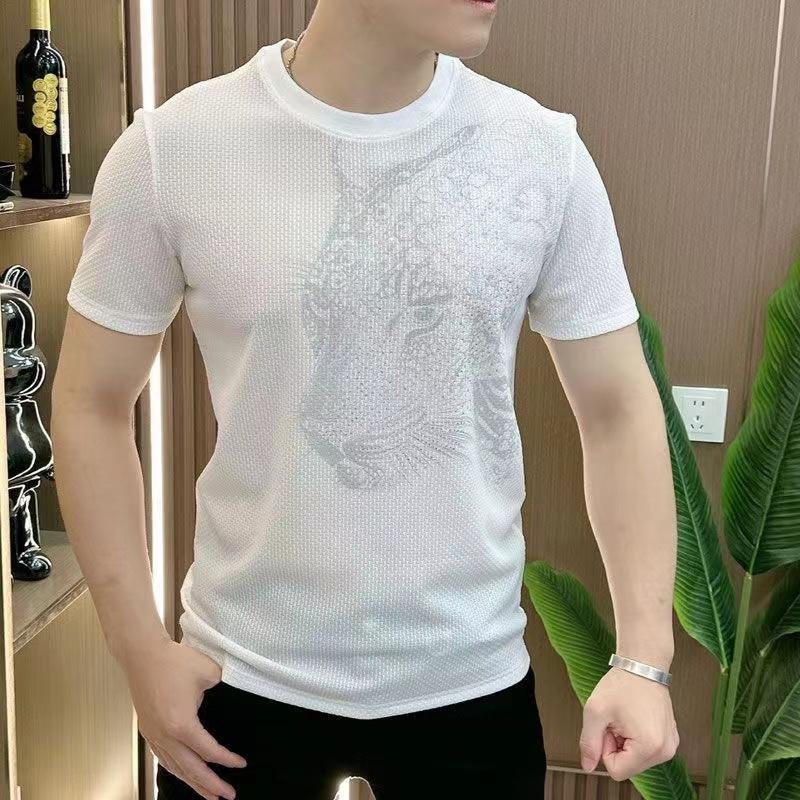 Men's Summer Rhinestone Leopard T-shirt