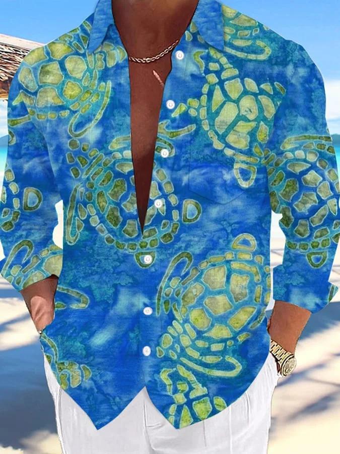 Men's Hawaii Turtles Print Fashion Vacation And Casual Shirt (With Pockets)