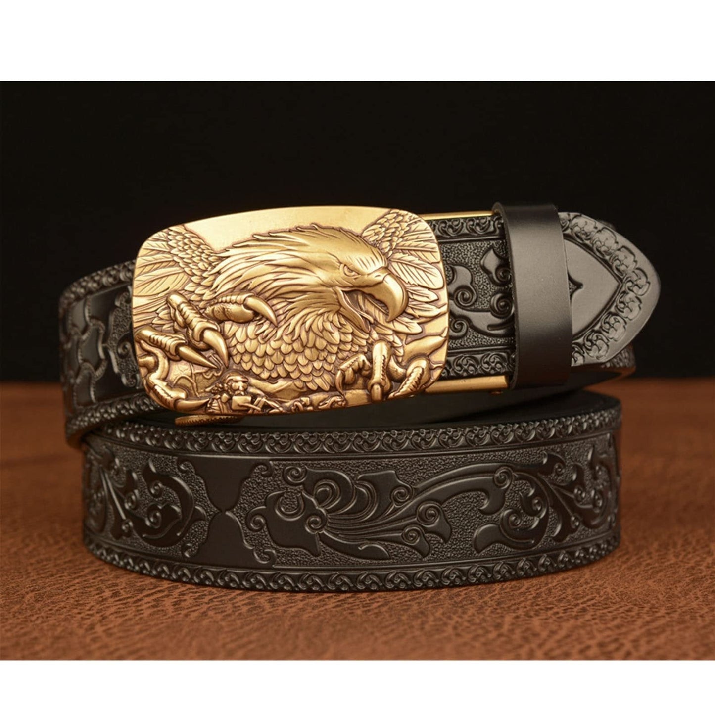 Eagle Automatic Buckle Men's Belt Real Leather Personality Carved Belt