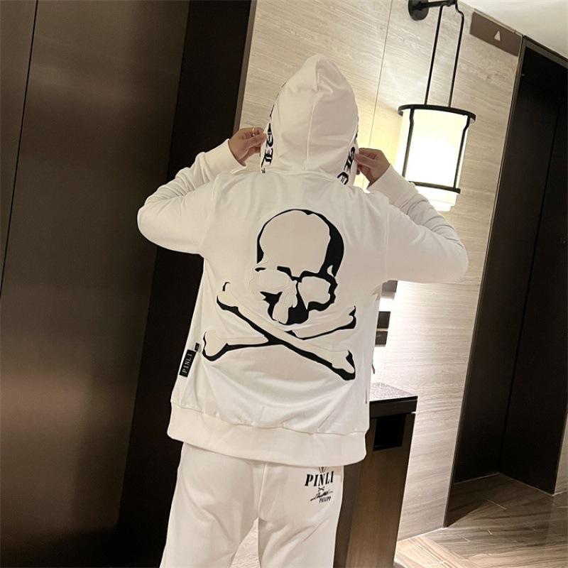 Men's High Quality Embroidered Skull Hoodie Set