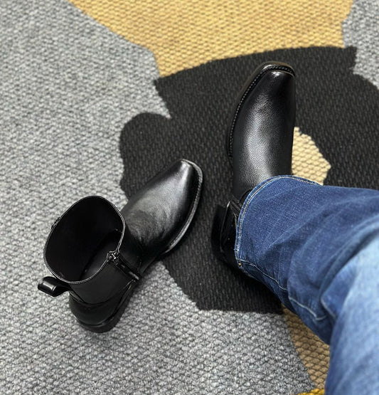 N3 Bright Black Cowhide Boots