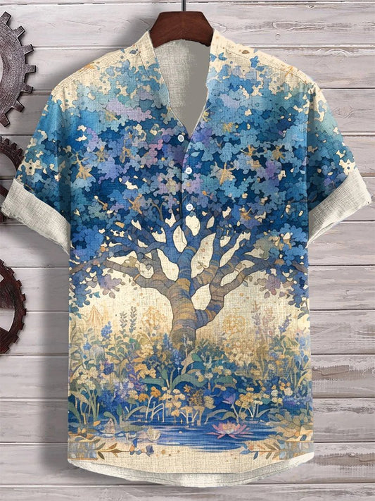 Men's Mystical Tree of Life Spirituality Watercolor Art Casual Shirt