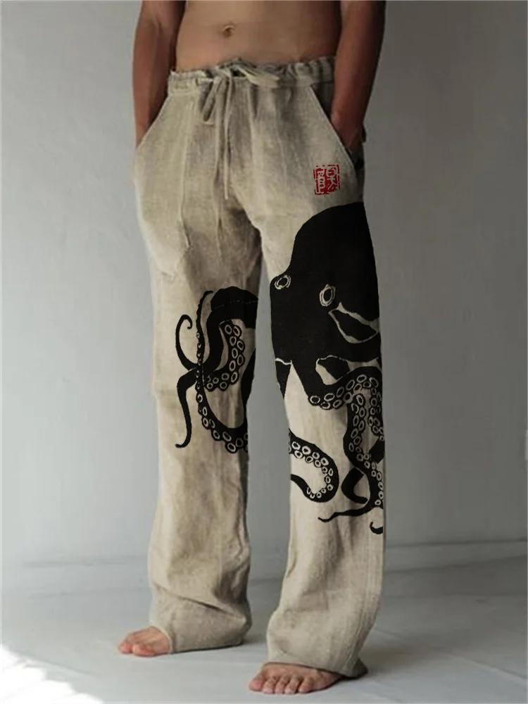 Octopus Japanese Lino Art Linen Blend Casual Pants