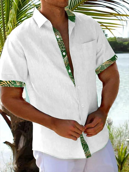 Men's Tropical Floral Print Resort Casual Shirt (With Pockets)